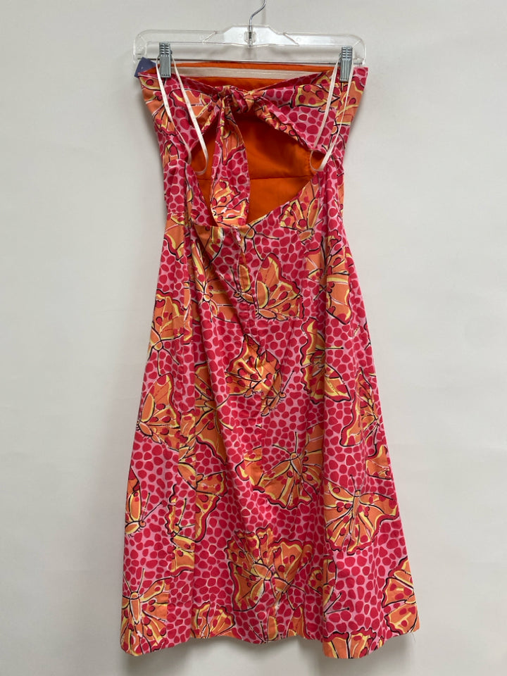 LILLY PULITZER Size 8 Pink Coral/Yellow Butterflies Strapless Ladies Dress