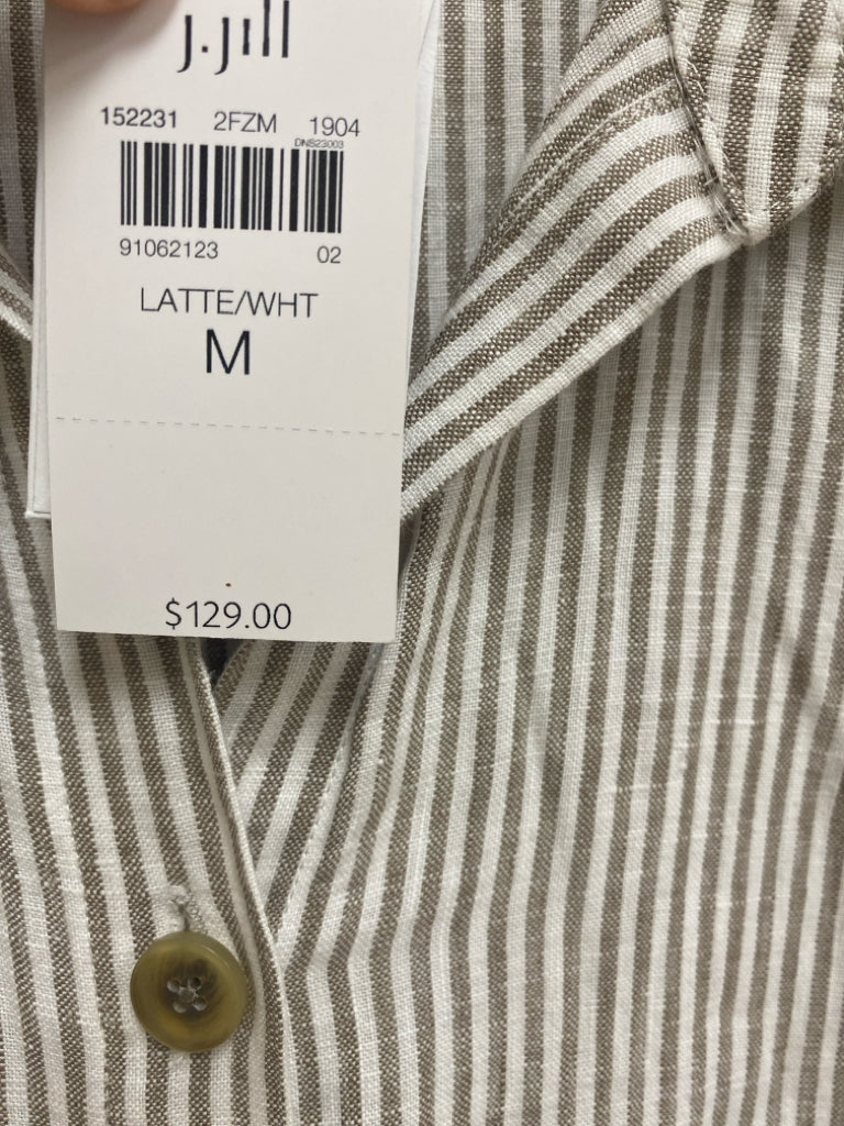 NWT J Jill Size M Taupe/White Stripes Button Up Linen Ladies Dress
