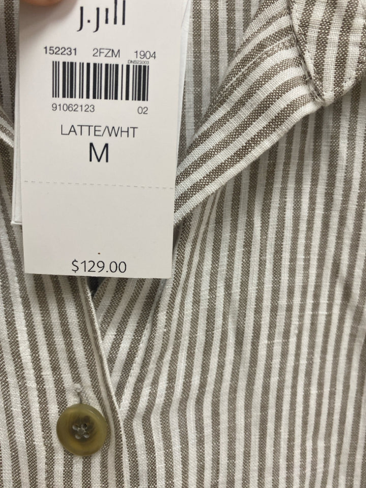 NWT J Jill Size M Taupe/White Stripes Button Up Linen Ladies Dress