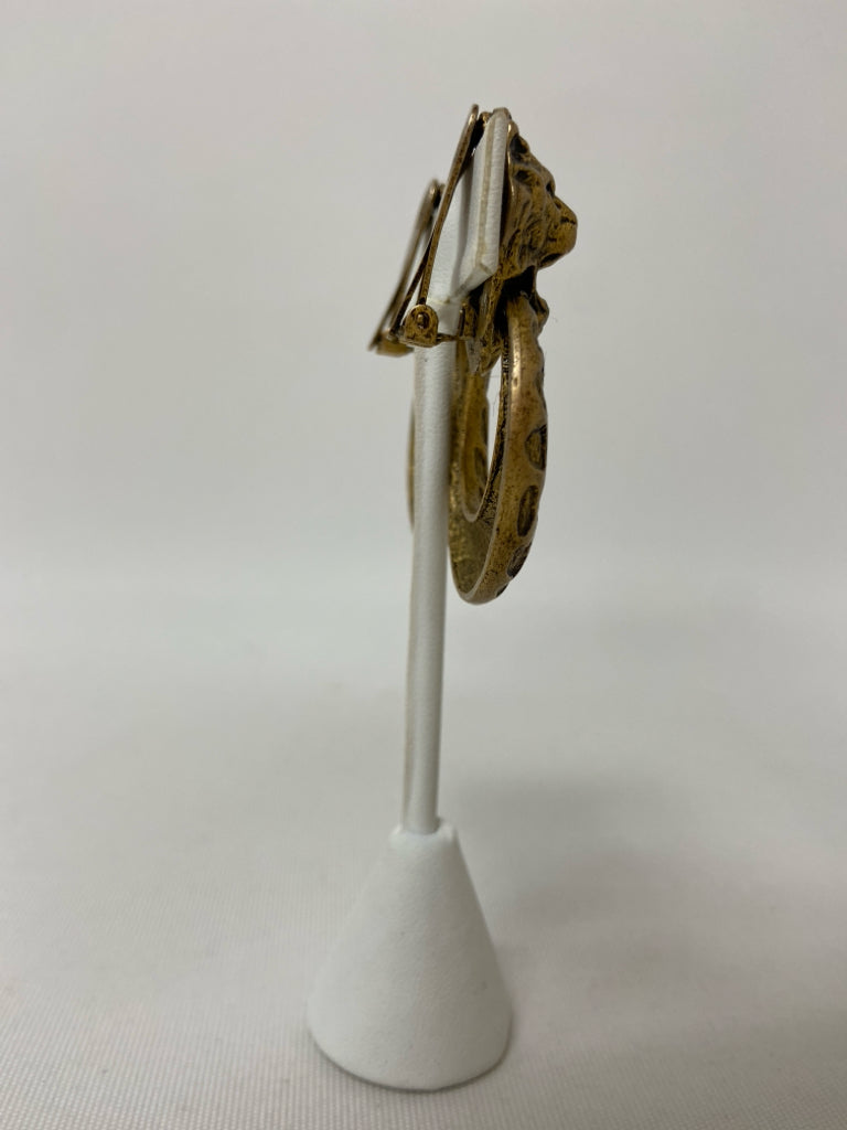 Gold Color Black Lion Earrings