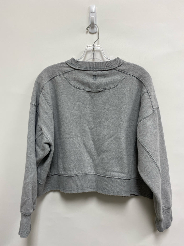 Free People Size S Gray Coral/White Embroidered Cropped Ladies Sweatshirt