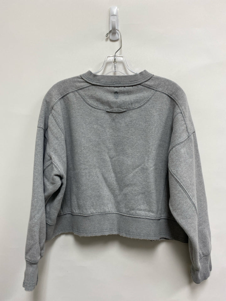 Free People Size S Gray Coral/White Embroidered Cropped Ladies Sweatshirt
