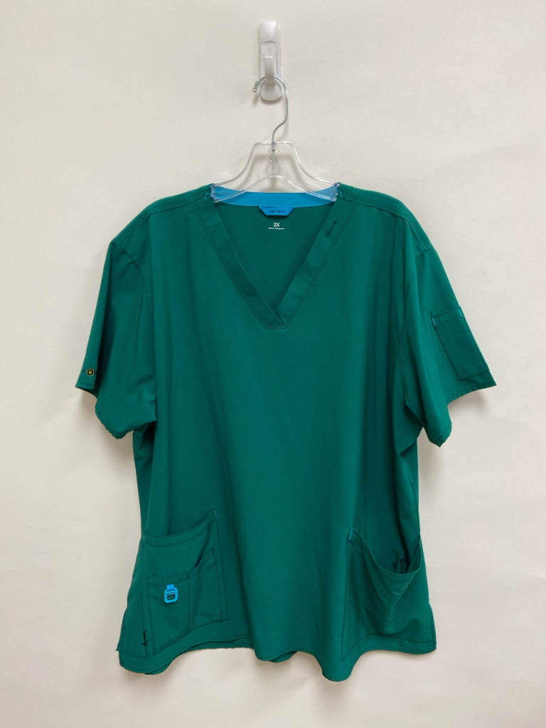 Carhartt Size 2X Green V Neck Plus Size Uniform Top