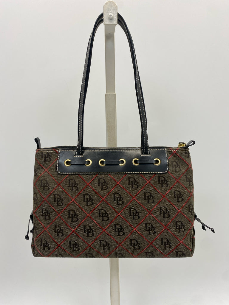 Dooney &amp; Bourke Brown/Black Red Signature Fabric Handbag