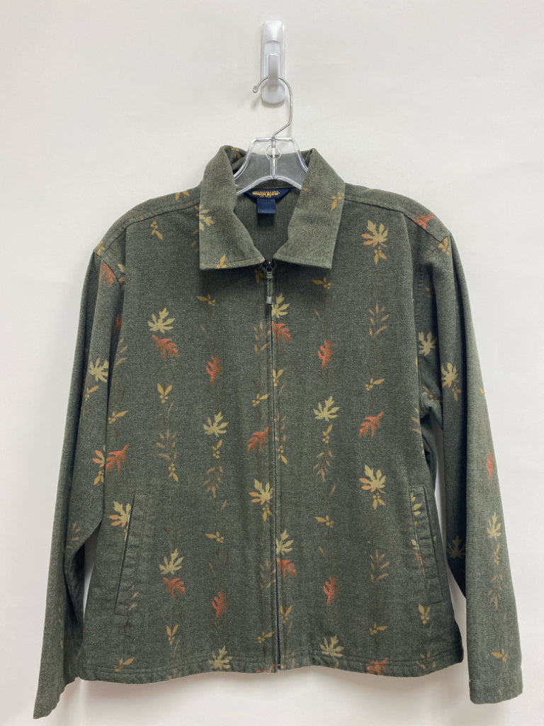 Woolrich Size XL Dark Olive Tan Flowers Zip Down Ladies Jacket