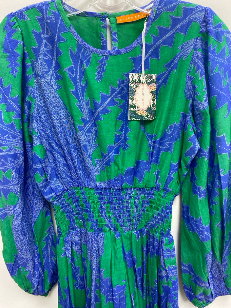 NWT Oliphant Size S Green Blue Floral Maxi Ladies Dress