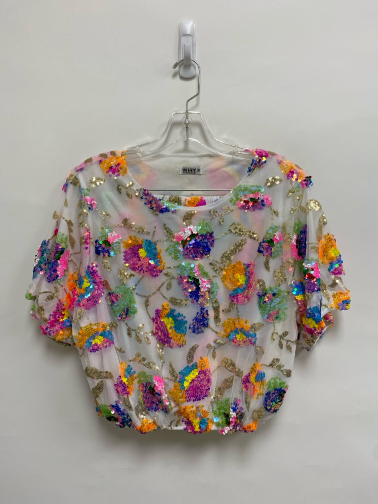 NWT Size M White Gold/Multi Flowers Sequins Ladies 2pc Shorts
