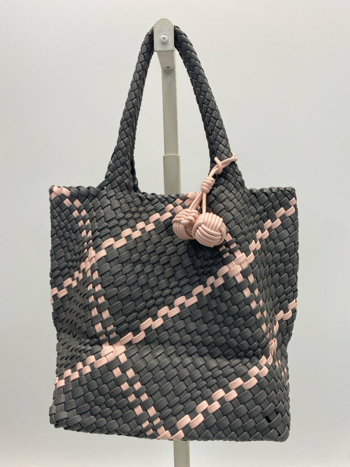 Gray Pink Woven Handbag