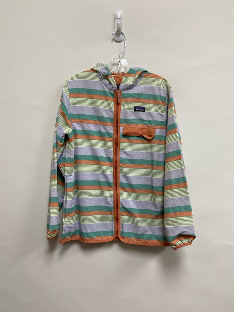 Patagonia SIZE XL Peach Blue/Green Stripes Zip Down Girl&