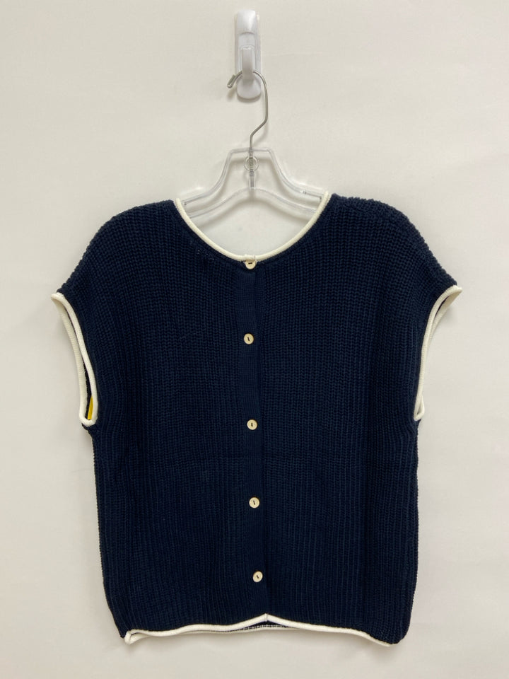 NWT blu pepper Size L Dark Navy White Trimmed Short Sleeve Ladies Sweater