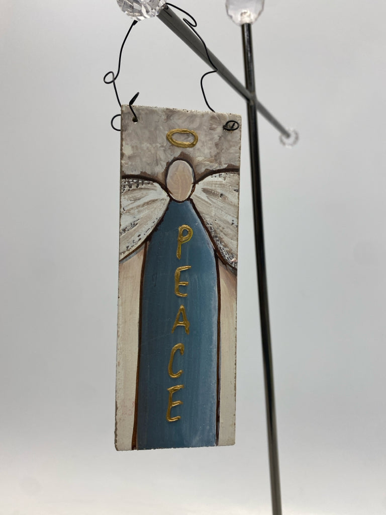 Tan Blue Angel Wood Ornaments