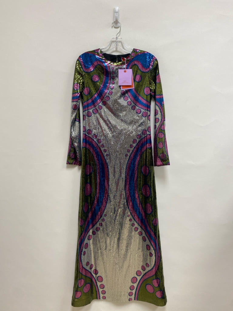NWT LA DOUBLEJ Size S Green/Pink Blue/Silver Sequins Maxi Ladies Formal Dress