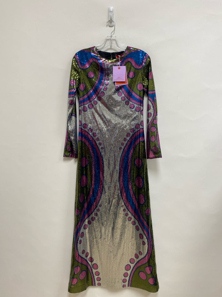 NWT LA DOUBLEJ Size S Green/Pink Blue/Silver Sequins Maxi Ladies Formal Dress