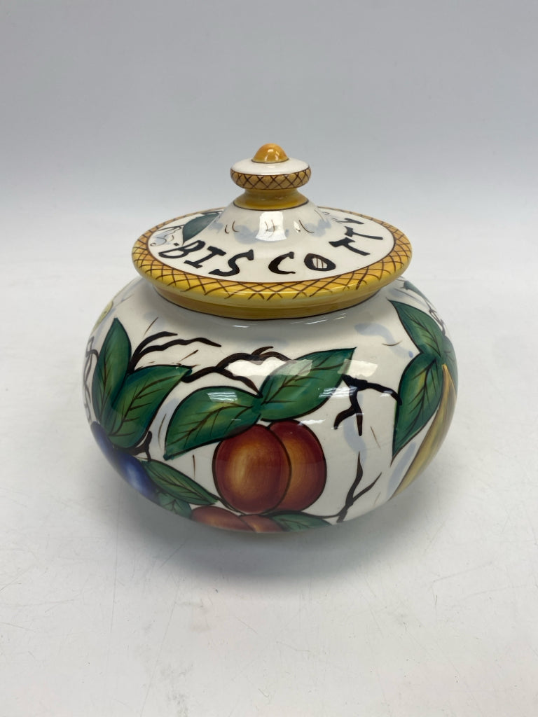 Ganz White Multi Color Fruit Ceramic Cookie Jar