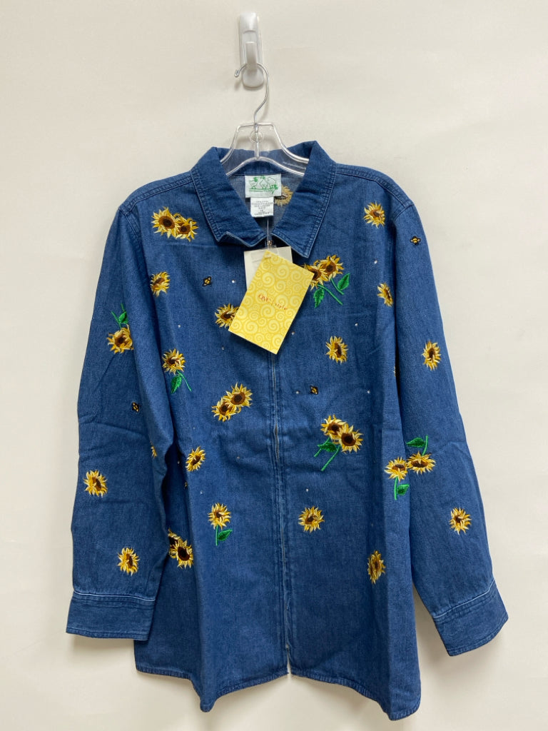 NWT Quacker Factory Size 1X Blue Sunflower Denim Plus Size Jacket