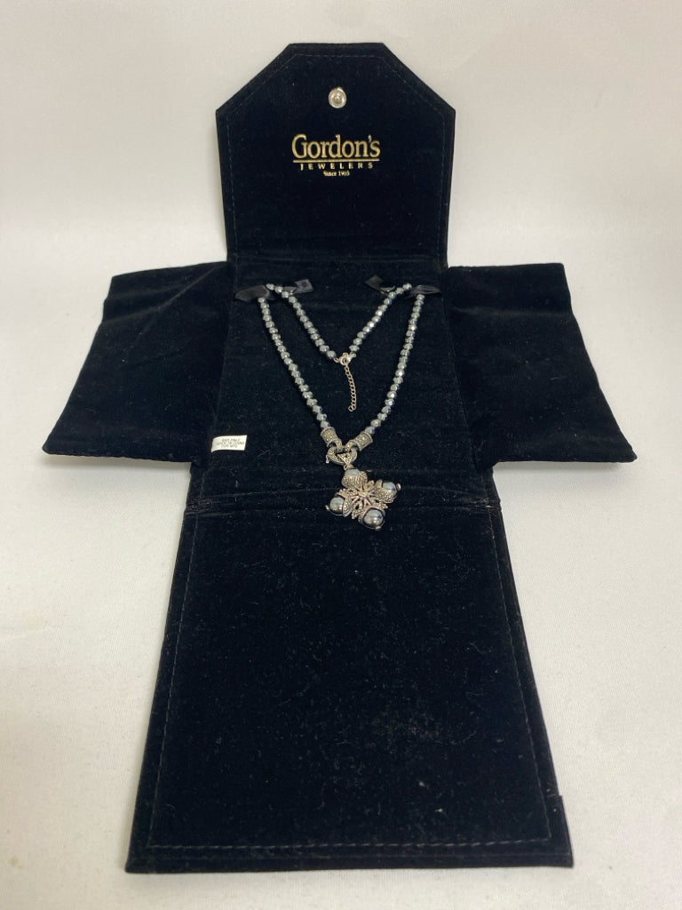 NEW/BOX Gray Silver Cross Pendant