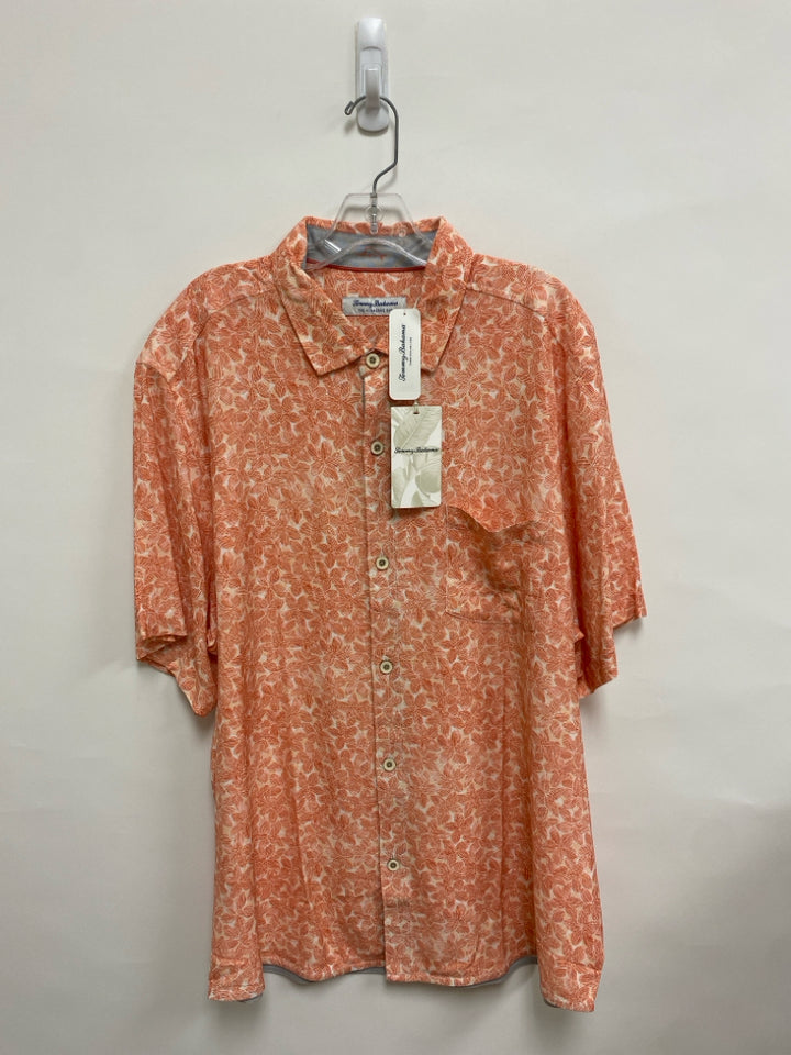 NWT Tommy Bahama Size XL Coral Cream Print Button Up Men&