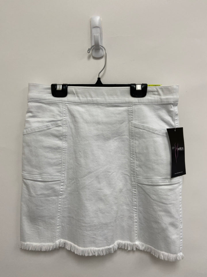 NWT SlimSation Size 4 White Denim Fringe Ladies Skirt