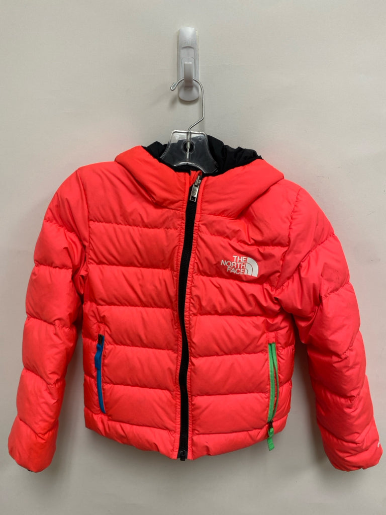 North Face SIZE 6 Neon Coral Black Puffer Hooded Girl&