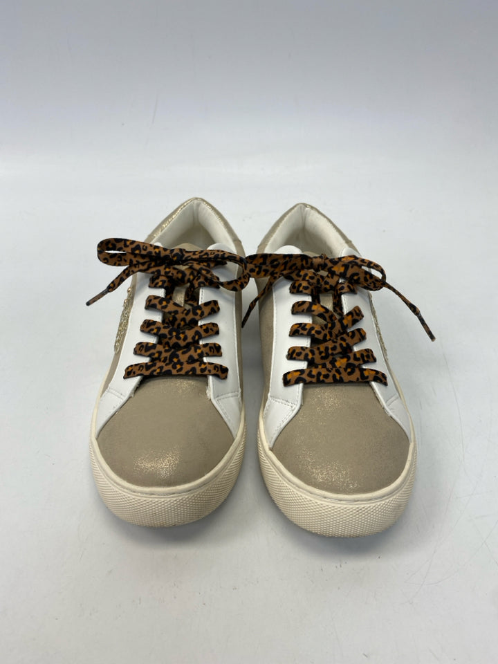 Size 8 Brown White/gold Metallic Sneakers