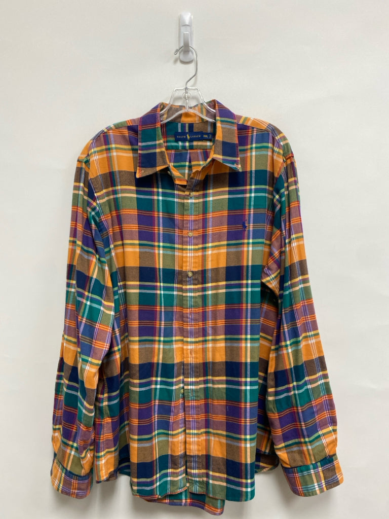 Polo Size XXL Orange Purple/Green Plaid Button Down Men&