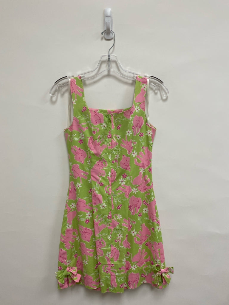 LILLY PULITZER Size 4 Green/Pink Elephant(s) Sleeveless Ladies Dress