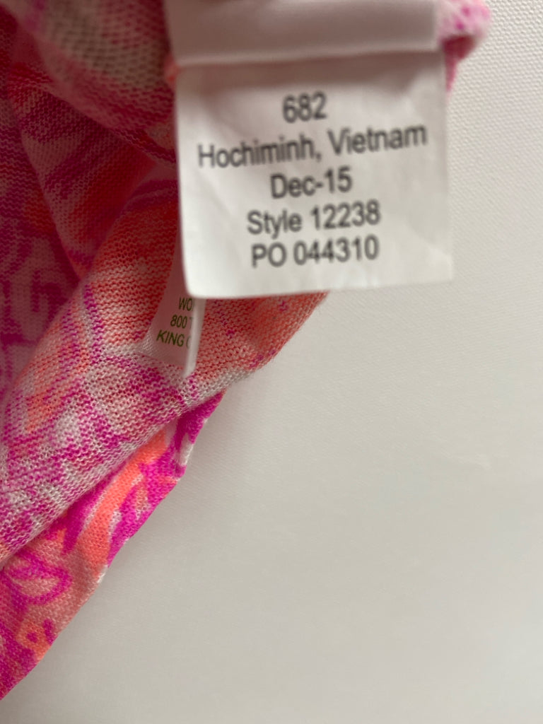 LILLY PULITZER Size M Neon Pink Neon Coral Tropical Linen Ladies Top