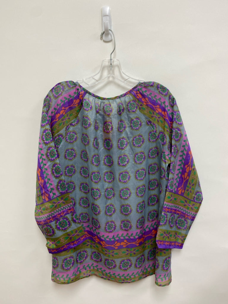 NWT Natural Life Size S Dusty Blue Purple/Green Assorted Print Ladies Top