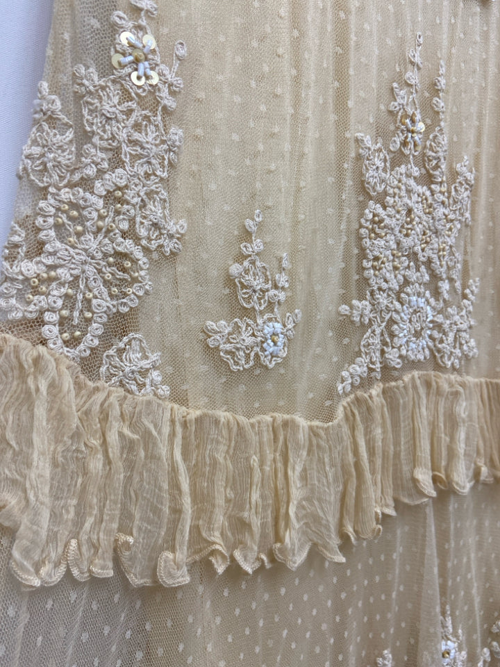 NWT Size XS Ivory Ruffles Maxi Embroidered Ladies Skirt