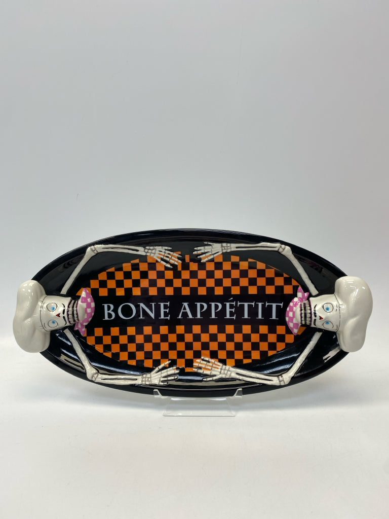 Dept. 56 Black Orange/White Skeleton Ceramic Halloween