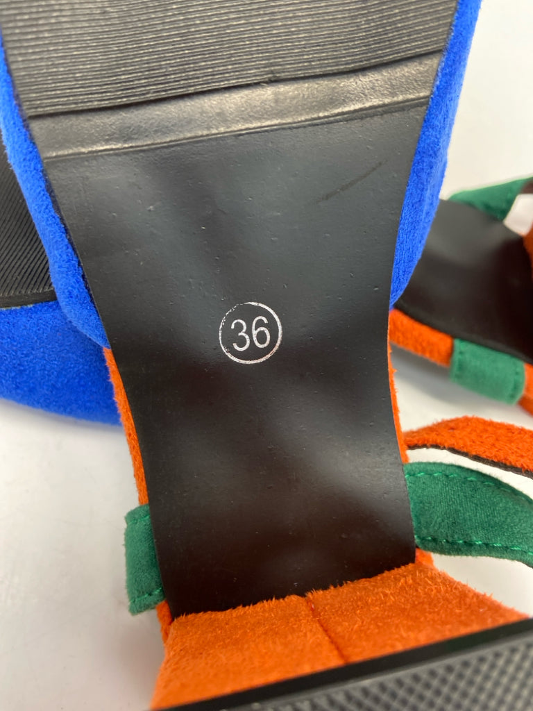 NWOT  Size 36 Orange/Blue Green Sandals