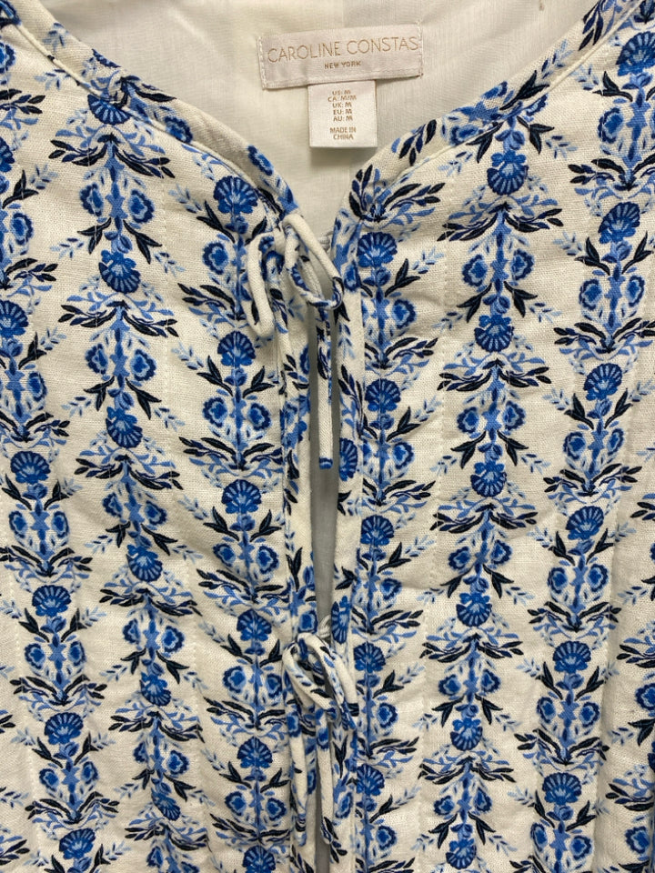 Caroline Constas Size M White Navy/Blue Floral Ladies Jacket