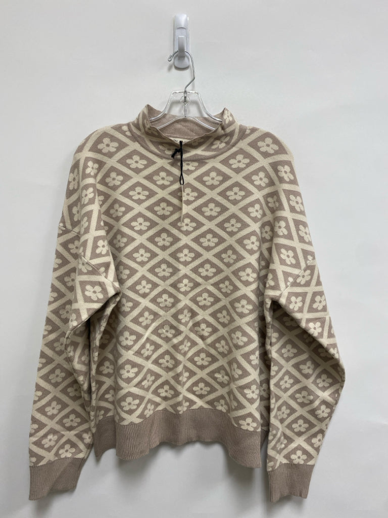 NWT Size L Beige Taupe Flowers Mock Neck Ladies Sweater