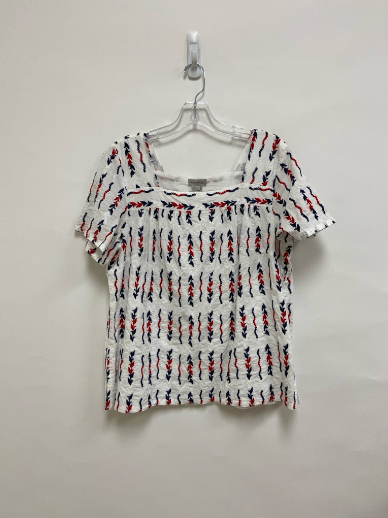 Multiples Size L White Navy/Blue Embroidered Ladies Top