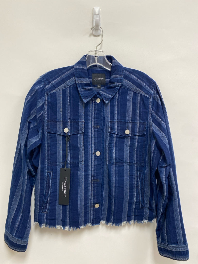 NWT Liverpool Size L Blue/White Striped Button Up Denim Ladies Jacket