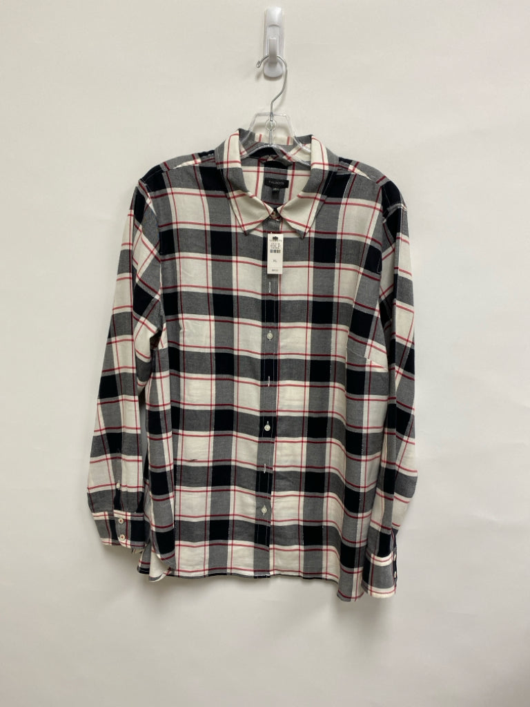 NWT Talbots Size XL Cream/Black Red Plaid Ladies Top