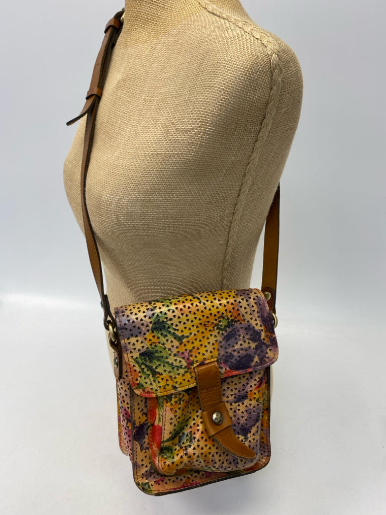 Patricia Nash Brown Multi-Color Perforated Crossbody