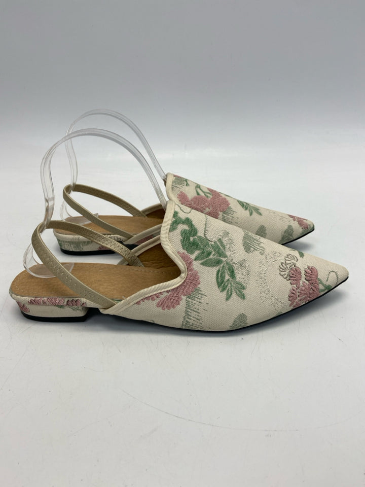 Size 43 Cream Green/Pink Floral Mules