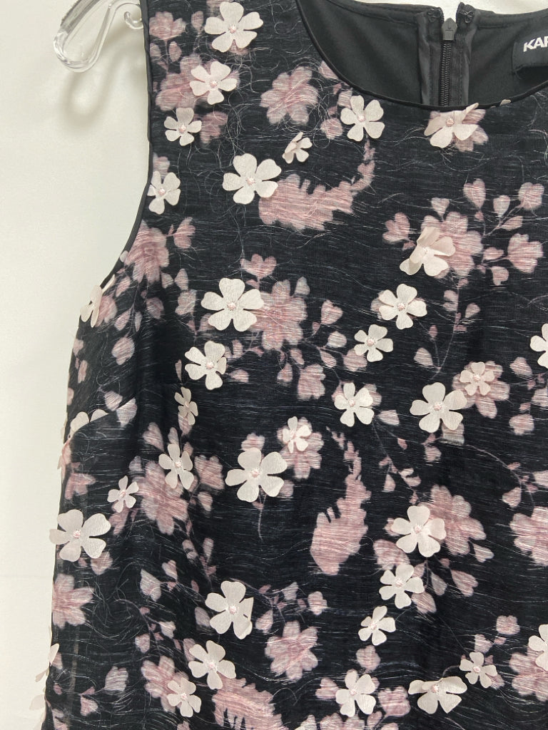 NWT Karl Lagerfeld Size 6 Black Pink Applique Sleeveless Ladies Dress