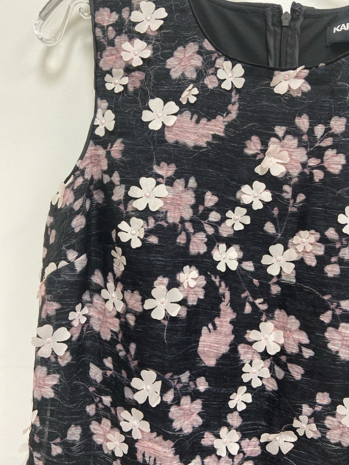 NWT Karl Lagerfeld Size 6 Black Pink Applique Sleeveless Ladies Dress