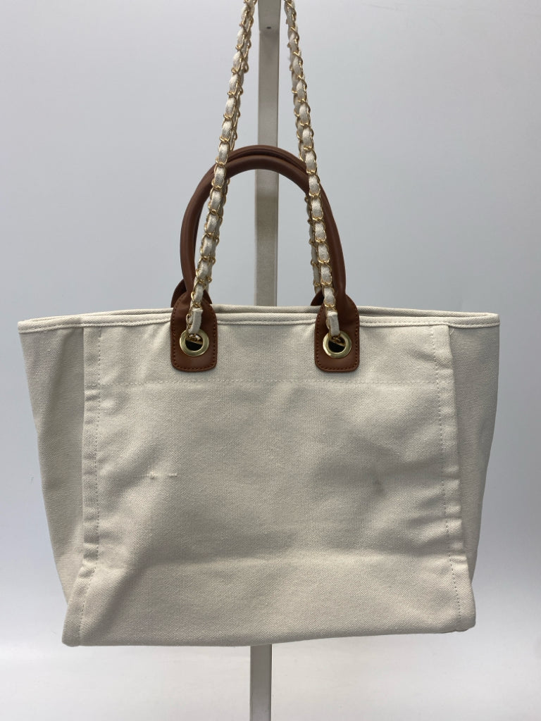 Cream Brown Canvas Handbag