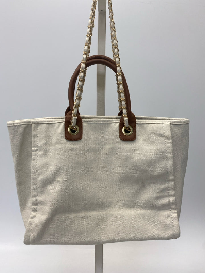 Cream Brown Canvas Handbag