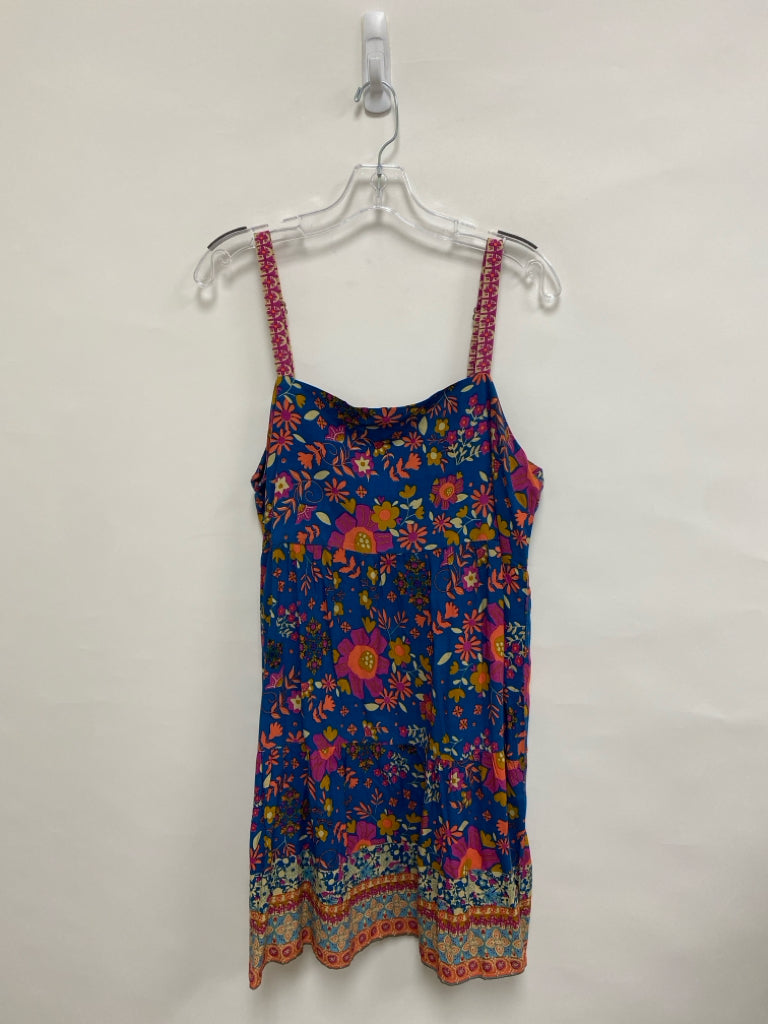 Natural Life Size L Teal Blue Purple/Multi Flowers Sleeveless Ladies Dress