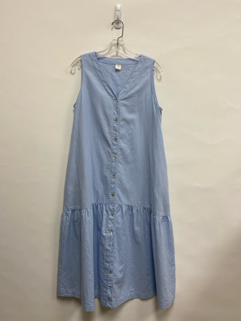 Size L Blue Sleeveless Linen Blend Ladies Dress