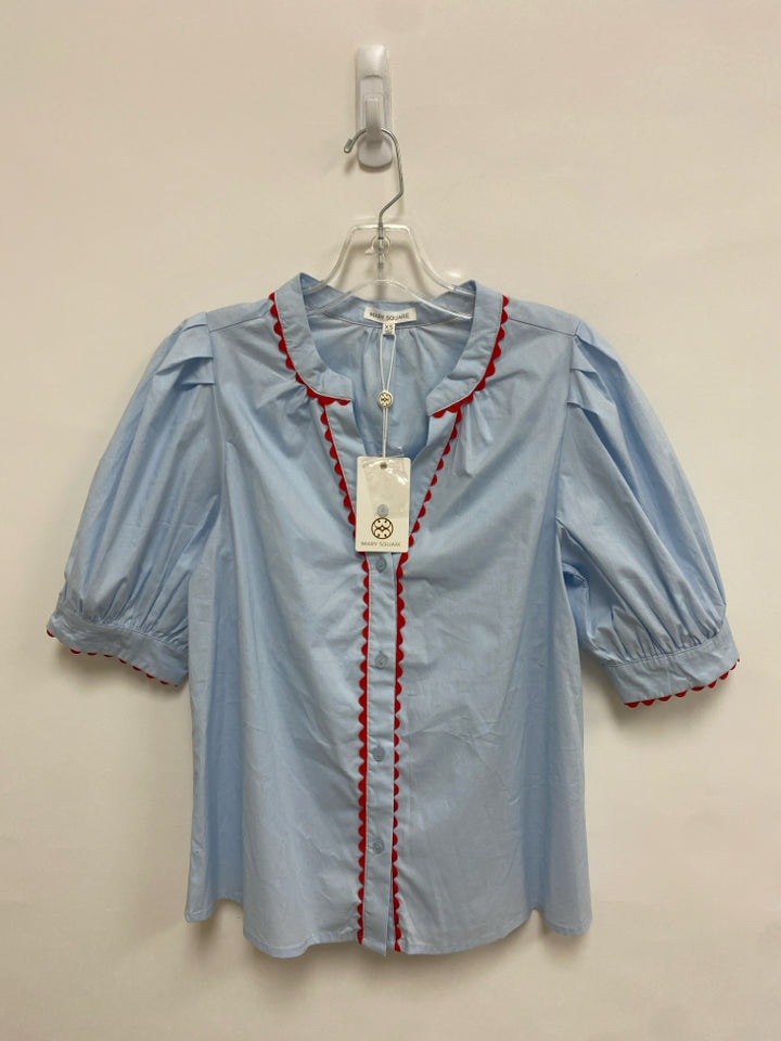 NWT Size XS Powder Blue Red Trimmed Ladies Top
