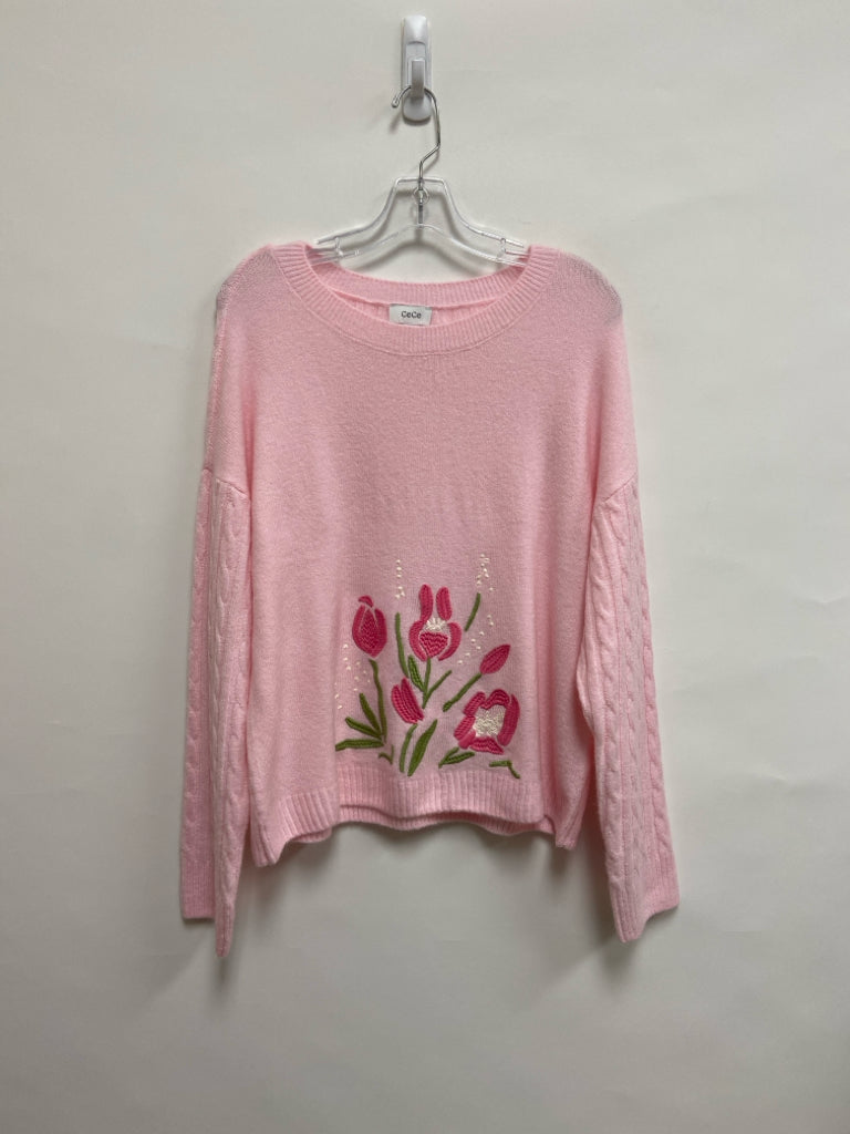 NWT CeCe Size L Pale Pink Embroidered Ladies Sweater