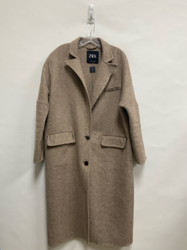 Zara Size L Tan Herringbone Wool Blend Ladies Jacket