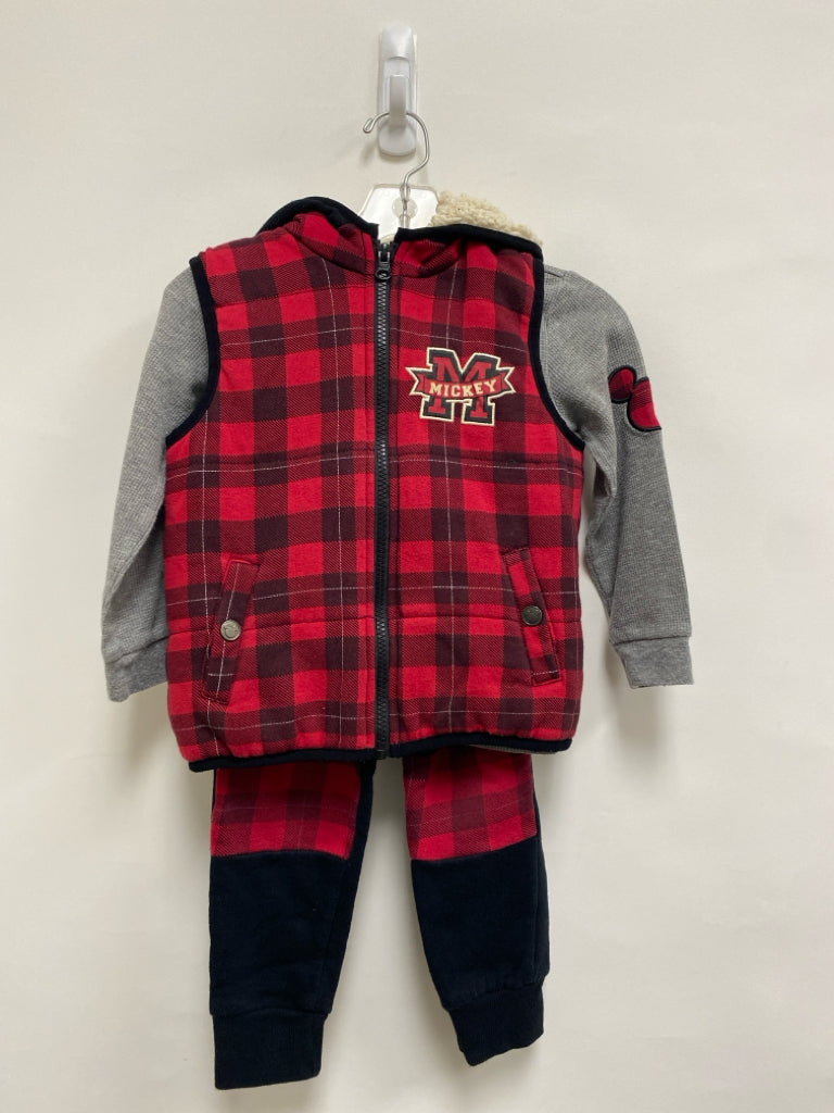 Disney SIZE 4T Red/Black Gray Plaid Hooded Boy&