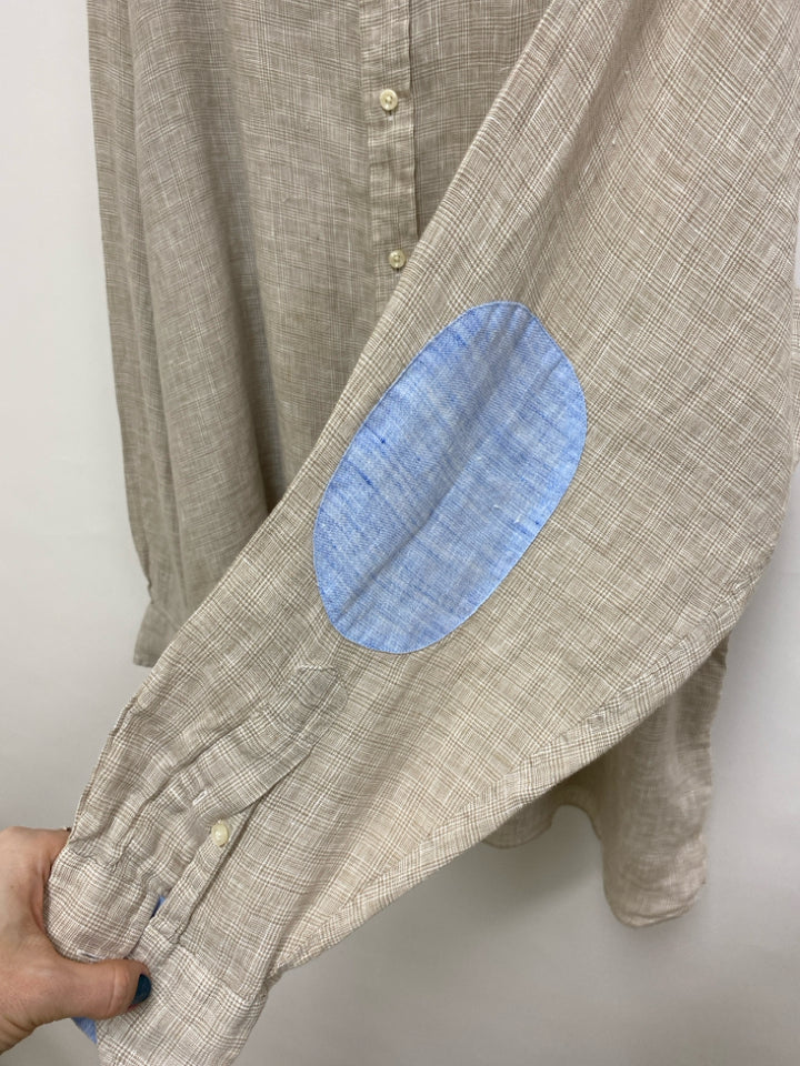 Cremieux Size XXL Oatmeal White Button Down Linen Men&