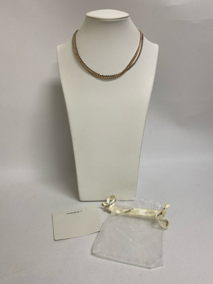 NWT sabika Rose Gold Gray Jeweled Necklace